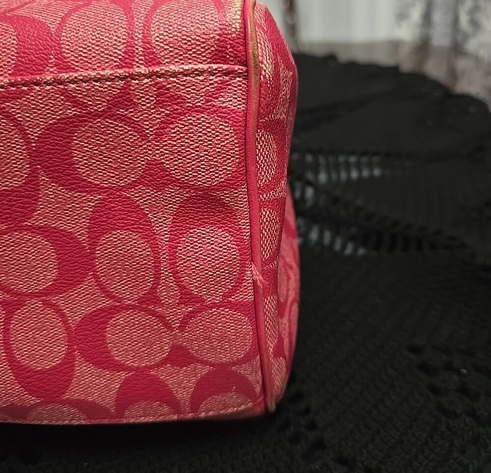 Coach Pink and White Signature Stripe Doctor Bag
